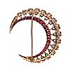 GOLD RUBY & DIAMOND CRESCENT MOON BROOCH at Ross's Online Art Auctions