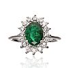 18CT WHITE GOLD EMERALD & DIAMOND CLUSTER RING at Ross's Online Art Auctions
