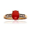 9CT GOLD CORAL & DIAMOND RING at Ross's Online Art Auctions