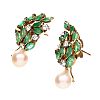 GOLD EMERALD, DIAMOND & PEARL EARRINGS at Ross's Online Art Auctions