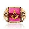 10CT GOLD SYNTHETIC RUBY MASONIC RING at Ross's Online Art Auctions