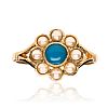 9CT GOLD TURQUOISE & PEARL RING at Ross's Online Art Auctions