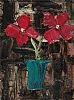 RED FLOWERS IN A BLUE VASE by Colin Flack at Ross's Online Art Auctions