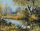SHEEP GRAZING BY A RIVER by Frank Fitzsimons at Ross's Online Art Auctions