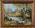 SHEEP GRAZING BY A RIVER by Frank Fitzsimons at Ross's Online Art Auctions