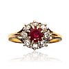 18CT GOLD & PLATINUM RUBY & DIAMOND CLUSTER RING at Ross's Online Art Auctions