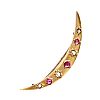 15CT GOLD RUBY & DIAMOND CRESCENT BROOCH at Ross's Online Art Auctions