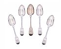 FIVE IRISH SILVER SOUP SPOONS at Ross's Online Art Auctions